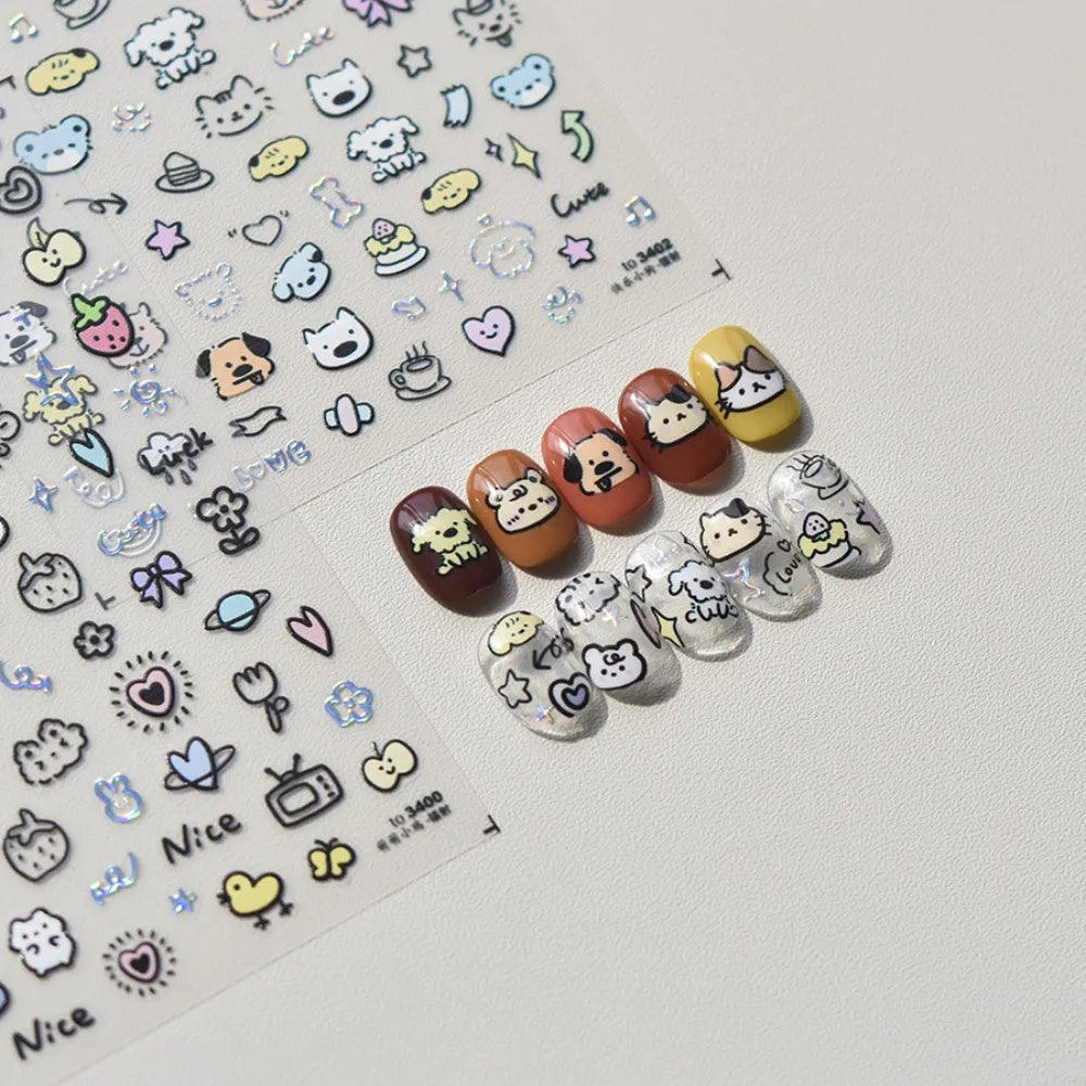 Flat Nail Sticker Cute Cartoon Self Adhesive